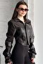 New Season Stand Collar Biker Crop Women's Leather Jacket - 3