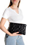Star Embroidered Portfolio Handbag with Wrist Strap, Satin Lined Black Clutch Bag - 5