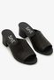 Black Genuine Leather Perforated Women's Heeled Slippers