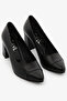 Black Genuine Leather Thick Heel Classic Women's Shoes