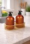 Yıldız Glass Liquid Soap Dispenser Set of 2 - Metal Gold Stand - Amber •• Kitchen & Bathroom Countertop Modern Design Bathroom Decor Kitchen Countertop Organizer Dishwashing Liquid Liquid Hand Soap Shower Gel Shampoo Gift - 4