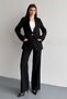 Women's Two-Piece Stylish Button Detail Mock Neck Blazer Jacket Wide-Leg Pants Set