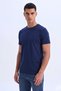 Men'S/Unisex Slim Fit Lycra Body-Fitting Navy Blue Soft Textured Crew Neck T-Shirt - 3