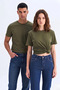 Men'S/Unisex Slim Fit Lycra Body-Fitting Khaki Soft Textured Crew Neck T-Shirt - 5