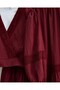 Lace Detailed Tie-Front Top with Elasticated Sleeves and Crinkle Fabric Skirt Set - Burgundy - 6