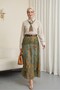 Buttoned Closed Skirt with Ethnic Patterned Suit -Beige - 2