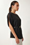 Belted Asymmetrical Woven Blouse Lzh0025 Black - 5