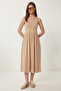 Halter Neck Basic Summer Knitted Dress Cream Lcr0053 - 3