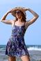 Skirted Swimsuit with Thin Straps, Semi-Closed, Purple - 6