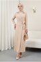 Double Layered Front and Side Tie Dress -Beige