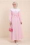 Baby Collar Striped Long Dress with Elastic Waist - Pink - 3