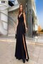 Women's Double Breasted Collar Slit Long Dress – Janjan Crepe, Tie Back Off the Shoulder - 4