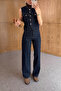Navy Blue Denim Suit with Brown Collar Detail - 0981 - 2
