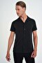 Men's Slim Fit Apaş Collar Modal Blend Short Sleeve Black Shirt g 1590