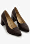 Brown Genuine Leather Thick Heeled Classic Women's Shoes