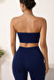 Women's Navy Blue Underbust Strapless Crop Top Bustier I Stretchy Gathering Fit Bodycon Casual Top - 2