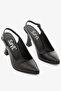 Black Stiletto Genuine Leather Open Back Pointed Toe Stiletto Women's Heeled Shoes