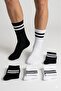 6 Pack Men's Cotton Striped College Socks Black White Stripe Tennis Sports Socks Set