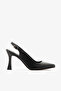 Black Stiletto Genuine Leather Open Back Pointed Toe Stiletto Women's Heeled Shoes - 6