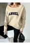 Angel Embroidered Boat Neck Sweatshirt - Mink - 3