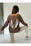Angel Embroidered Boat Neck Sweatshirt - Brown - 4