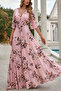 Women's Short Sleeve V Neck Patterned Single Jersey Dress - 4