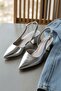 Aura Silver (4 cm Heel Height) Pointed Toe Heeled Ballerina Shoes - 7