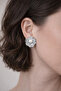 Silver Color Ball Pearl Detail Wire Flower Studded Elegant Earrings (2cm)