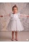 White Star Printed Ruffled Front Long Tulle Sleeve Girls' Baby Girl Dress - 3