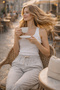 Women's Summer Synthetic Linen High Waist Elastic Skinny Leg Mom Pants C611 - 4