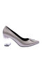 Women's Pointed Toe Glitter Buckle Transparent Heeled Shoes Platinum 8562621