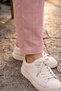 Women's Summer Dusty Pink Synthetic Linen Look High Waist Narrow Leg Lace up Mom Pants C611 - 3