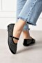 Margot Black Suede Crystal Stone Embellished Nickel Buckle Belted Ballerinas - 4