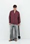 100% Linen Oversize Long Sleeve Shirt Burgundy - 3