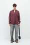 100% Linen Oversize Long Sleeve Shirt Burgundy - 2