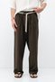 Belt Detailed Oversize Linen Trousers Brown - 4