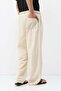 Belt Detailed Oversize Linen Trousers Natural - 8
