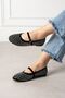 Margot Black Suede Crystal Stone Embellished Nickel Buckle Belted Ballerinas