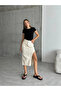 Asymmetrical Cut Trendy Denim Skirt Beige - Beige