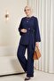 Cross-Tied Front Slit Scuba Suit - Navy Blue