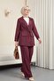 Linen Look Suit with Hooded Tunnel Bridge Jacket - Burgundy - 5