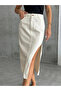 Asymmetrical Cut Trendy Denim Skirt Beige - Beige - 3