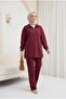 Half-Zip High-Neck Combed Cotton Suit - Burgundy