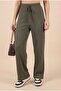 Casual Ribbed Trousers with Lace Detail -Khaki