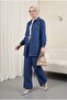 Buttoned Pocket Detailed Wide Leg Trousers Denim Suit -Indigo