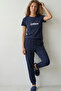 100% Cotton Compact Tok Combed Cotton Single Jersey Women's 2-Piece Pajama Set Comfortable Fit Short Sleeve Pocketed Drawstring Navy Blue - 4
