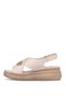 2409920Y Women's Genuine Leather Flat Sandals Beige - 3