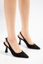 Women's Black Suede Buckle Pointed Toe Classic Heeled Shoes - 2