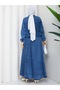 Stone Embellished Blue Denim Skirt Set - 5