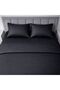 Cotton Black Color Striped Satin Double Duvet Cover Set with Buttoned Fitted Sheet and Elastic Band - 2